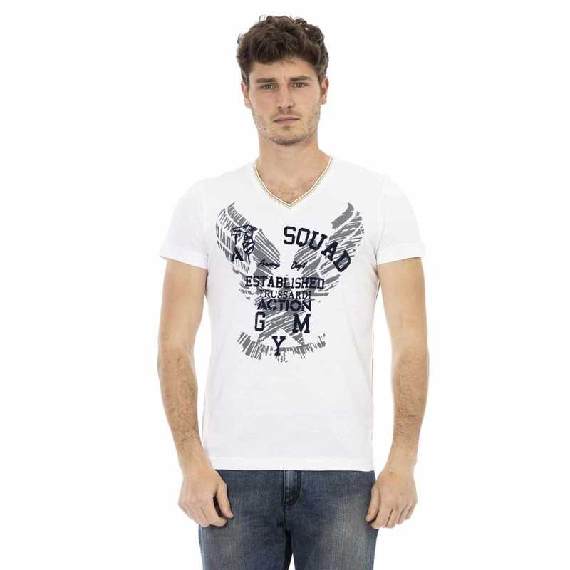 Trussardi Herren T-Shirts - Stilvolle Designs mit V-Ausschnitt und Frontprint in Weiß. Kurzarmshirt aus Baumwolle für moderne Looks.