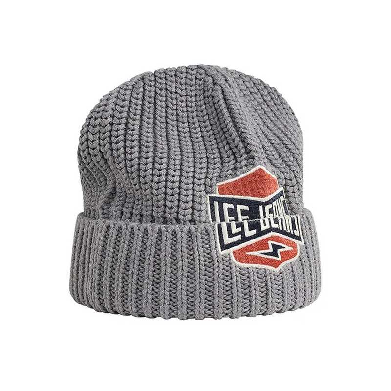 Lee Hut Unisex Baumwollmütze - Einfarbig in Grau mit gesticktem Logo-Patch auf der Vorderseite. Ideal für Herbst/Winter und modische Outfits.