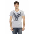 Trussardi T-Shirts - Herren V-Ausschnitt in Grau mit Logo-Print und Adler-Motiv, aus 90% Baumwolle, ideal für Sommermode.