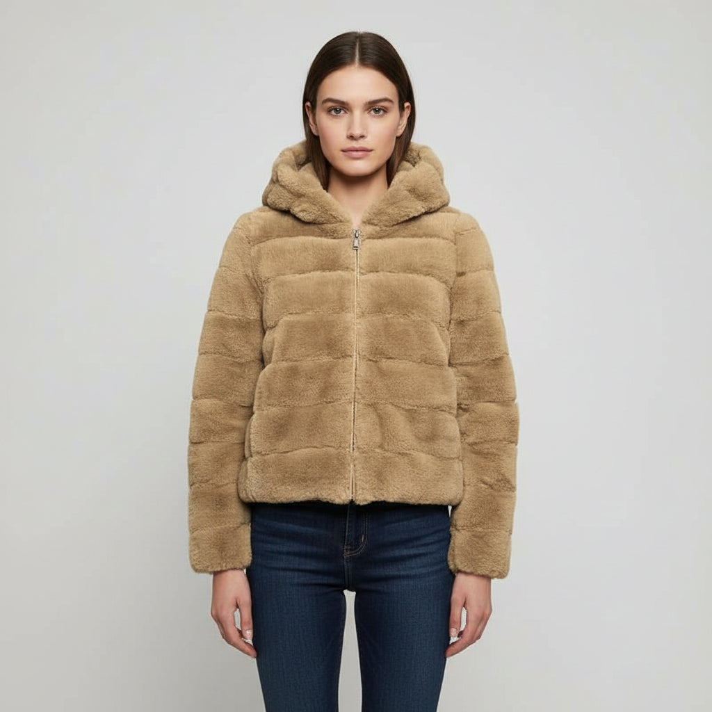 Baldinini Trend Damen Anorak - Einfarbig aus Polyester in saddlebrown mit Kapuze und Reißverschluss, ideal für Herbst/Winter Looks.