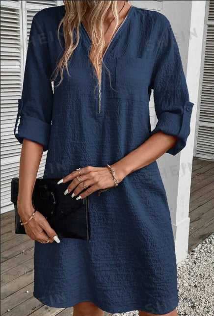 Textured Zipper Half-Buttoned