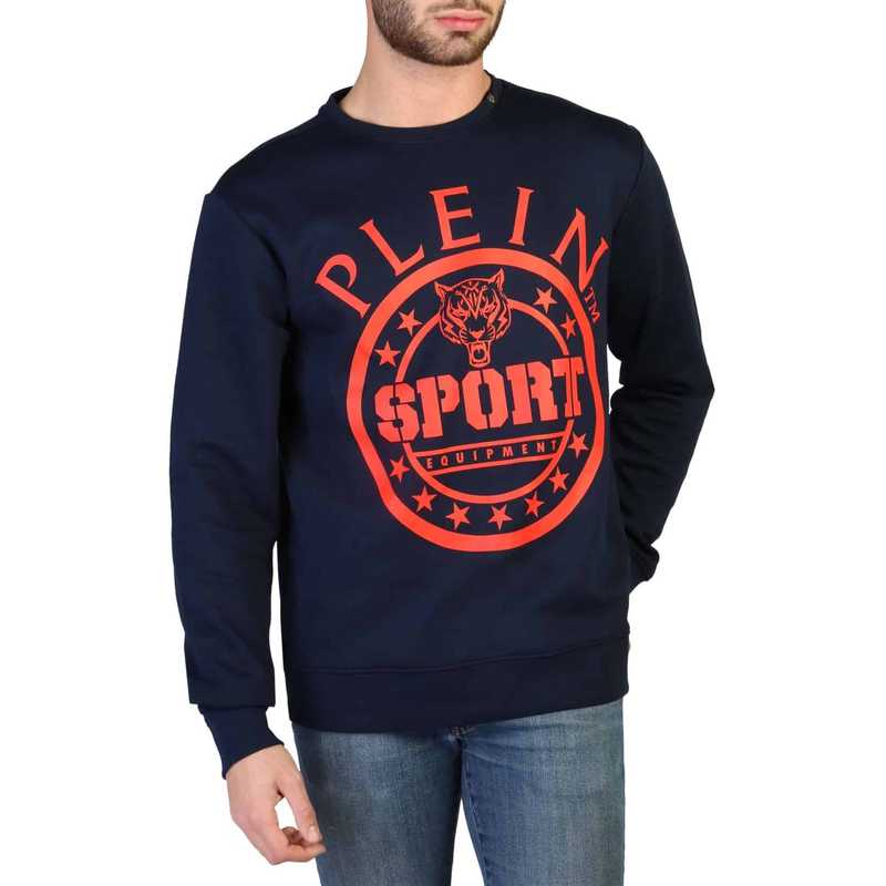 Plein Sport Sweatshirt für Herren in Navy mit rotem Logo-Print und Rundhalsausschnitt. Teil der Baumwollkollektion für Herbst/Winter.