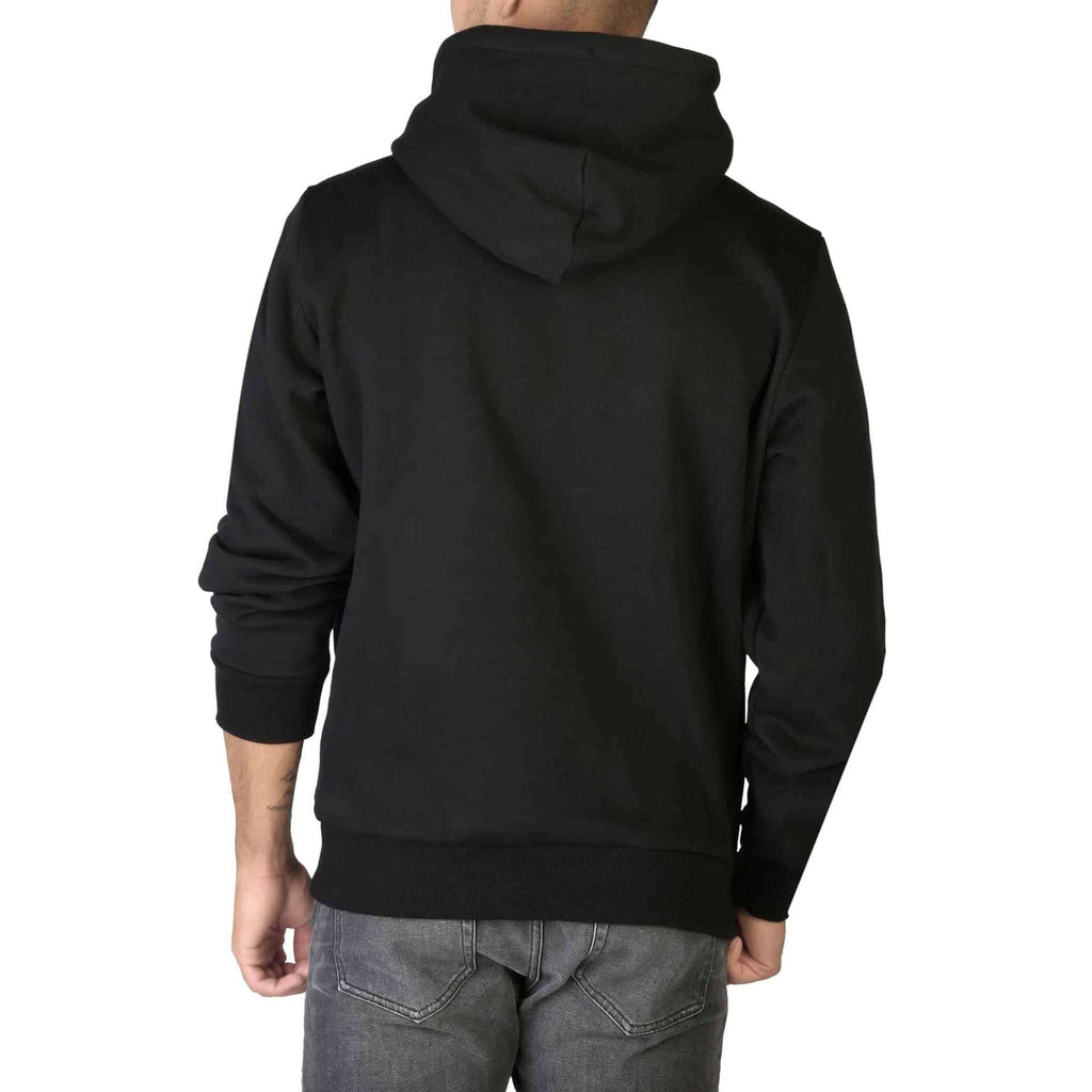 Rückansicht des schwarzen Diesel Herren Sweatshirts mit Kapuze, gefertigt aus 60% Baumwolle und 40% Polyester für optimalen Komfort.