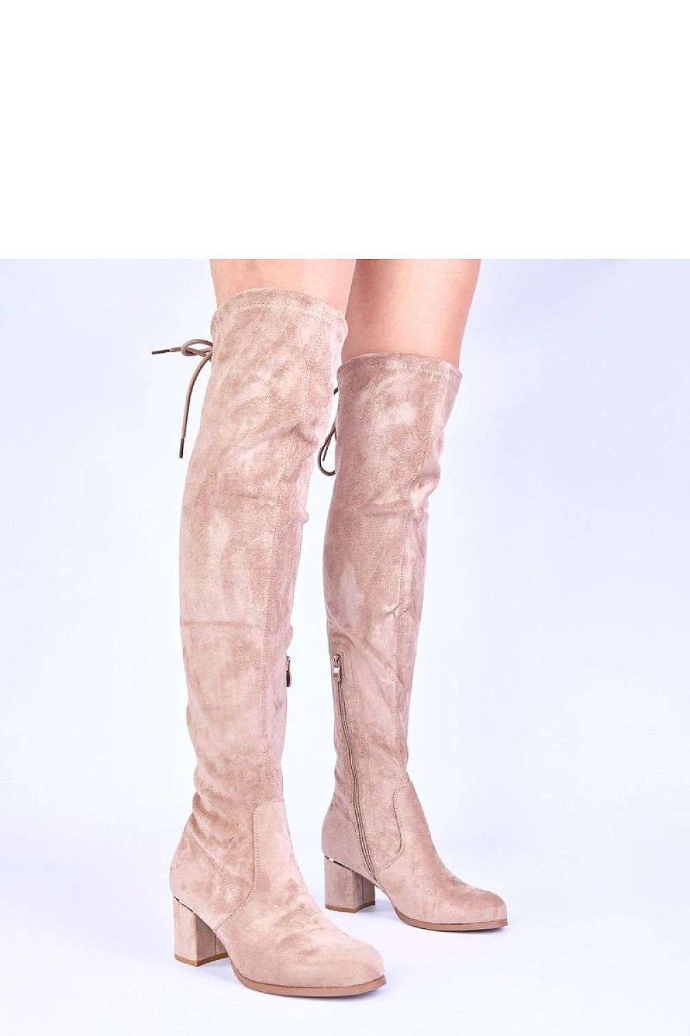 Beige Overknee Stiefel Damen